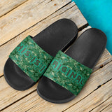 Abstract Flowers Pattern Design in Army Green Colors Slide Sandals