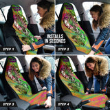 Neon Green and Orange Shiny Glitter Color Marble Stone with Colorful Stripes Design with Dollar Sign, Skull and Sugar Skull Car Seat Cover