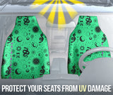 Neon Green Color with Astrology and Snakes Design on Car Seat Covers