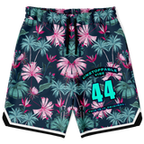 Tropical Palm Tree & Pink Lovely Flower with Blue Vibe Unisex Basketball Shorts