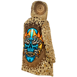 Gold Mandala Design With Psychedelic Light Blue Skull & Mushrooms Hooded Micro Fleece Cloak