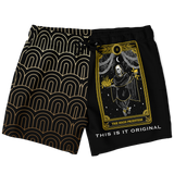 Magic Black & Gold Ornamental Sleeve - Tarot Card "THE HIGH PRIESTESS" Luxury Swim Trunks For Men's