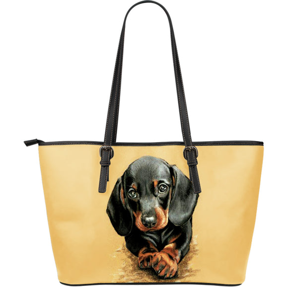 Sweet Dachshund Large Leather Tote Bag