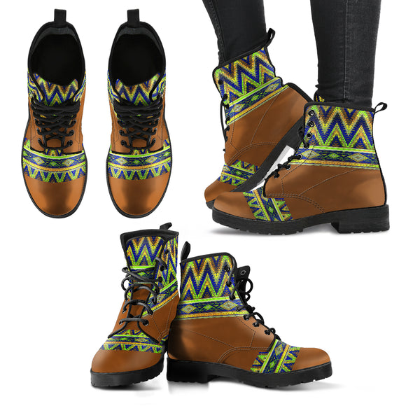 Brown Bohemian Neon Pattern Handcrafted Boots