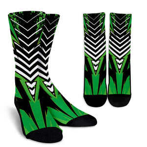 Racing Style Green & White Stripes Vibes Crew Socks
