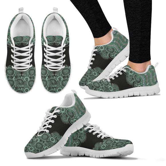 Green Paisley Mandala Women's Sneakers