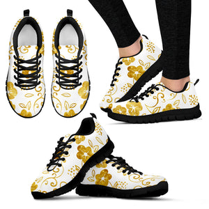 White And Gold Leaf Women's Sneakers