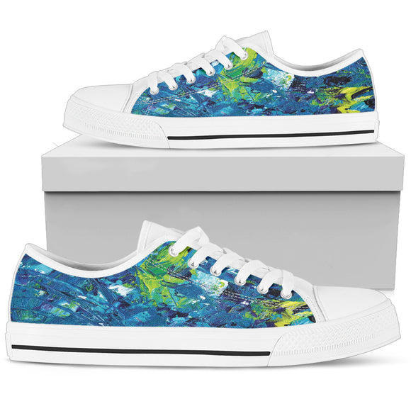 Abstract Blue Oil Paintings Low Top Shoes