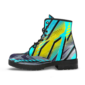 Racing Style Light Blue & Yellow Unisex Leather Boots