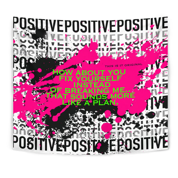 Fix Yourself quote and Black & Pink Positive Design Tapestry