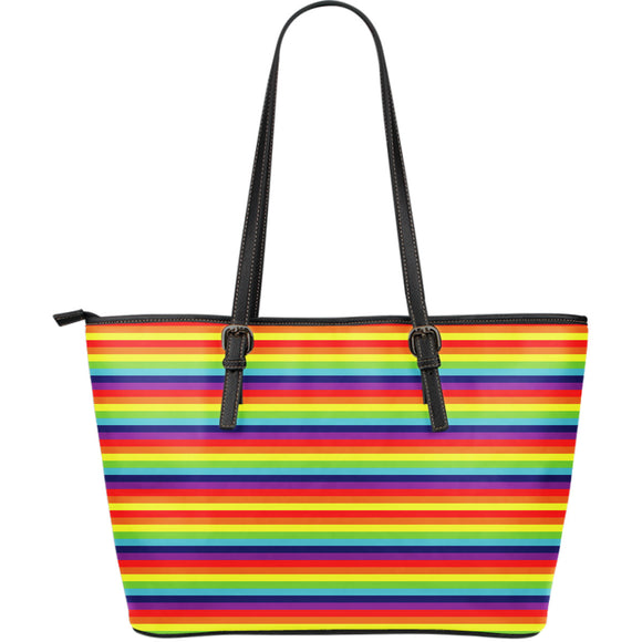 Rainbow Funny Stripes Large Leather Tote Bag