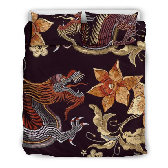 Japanese Dragons And Flowers Bedding Set