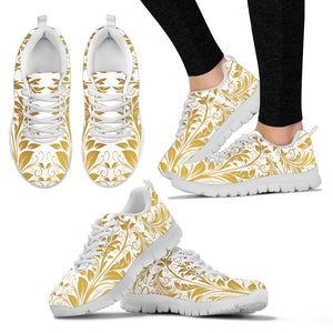 Gold And White Leaf Women's Sneakers