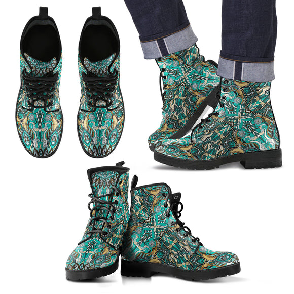 Ornamental Magical Green Dream Men's Leather Boots