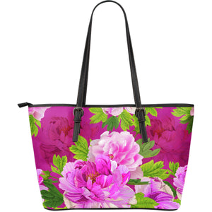 Pink Peony Lovers Large Leather Tote Bag