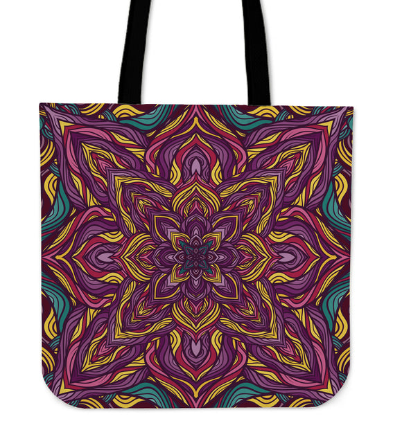Dark Purple Mandala Style Cloth Tote Bag