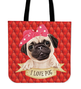 Cute I Love Pug Cloth Tote Bag