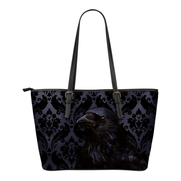 Raven Flocking Small Leather Tote Bag