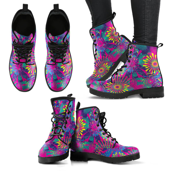 Abstract Pink Flower Handcrafted Boots