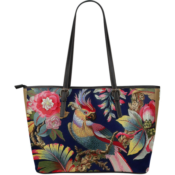 Romantic Flowery Parrot Leather Tote Bag