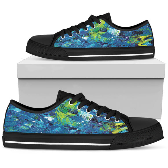 Abstract Dark Blue Oil Paintings Low Top Shoes