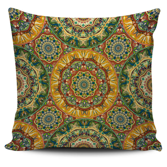 Yellow & Green Mandala Style Pillow Cover