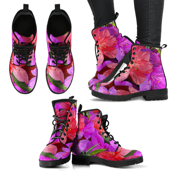 Beautiful Pink Flower Azalea Handcrafted Boots