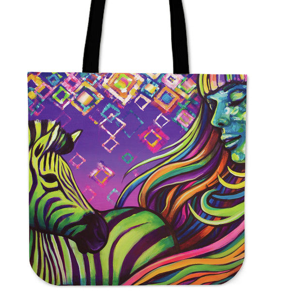 Psychedelic Purple Neon Zebra Cloth Tote Bag