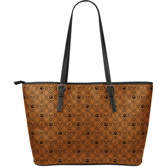 Brown Luxury Paw Design Large Leather Tote Bag