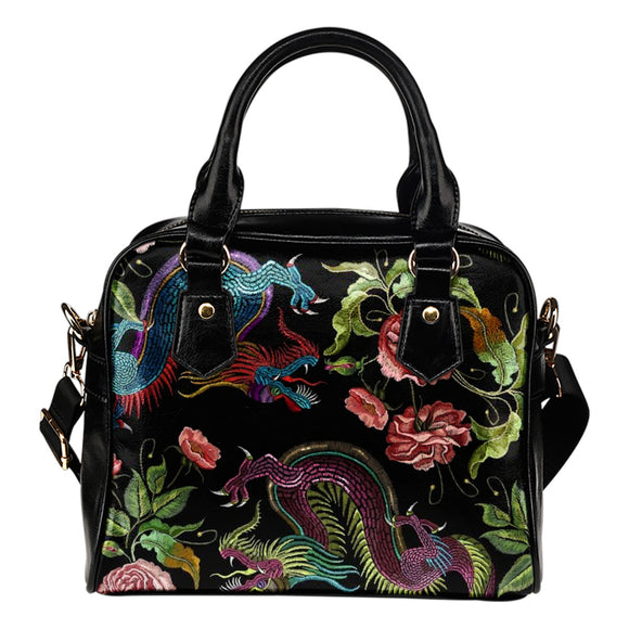 Asian Dragon Faux Embroidery Shoulder Handbag