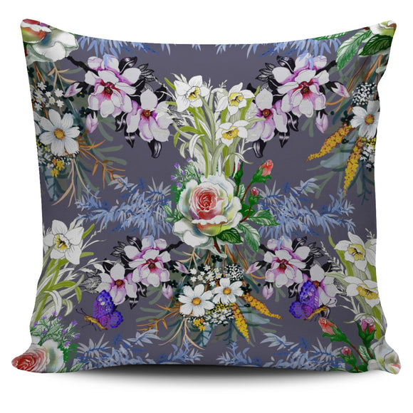 Roses Chamomile With Leaf And Butterfly Pillow Cover