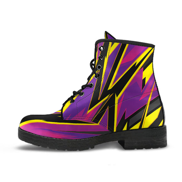 Racing Style Pink & Yellow Unisex Leather Boots