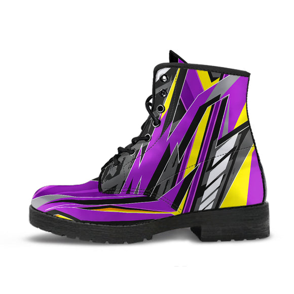 Racing Style Violet & Yellow Vibes Leather Boots