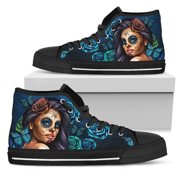 Turquoise Skull Women's High Top Shoes