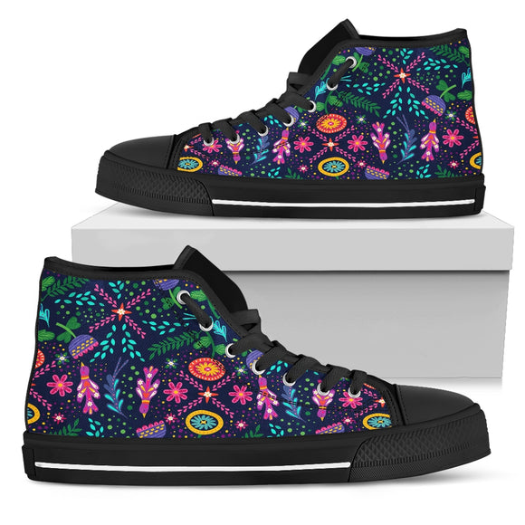 Birds And Flowers Love High Top Shoes