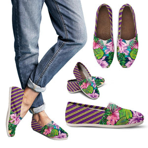 Glittering Summer Flowers With Purple Stripes Women's Casual Shoes