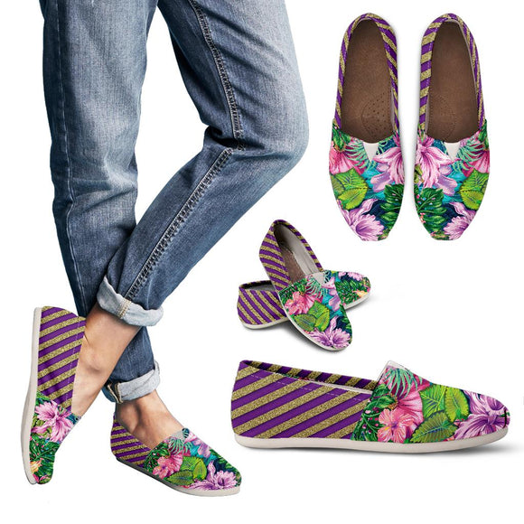 Glittering Summer Flowers With Purple Stripes Women's Casual Shoes