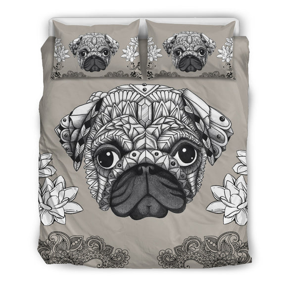 Grey Art Pug Bedding Set