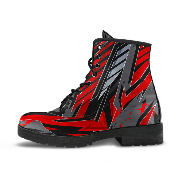 Racing Style Red & Grey Unisex Leather Boots