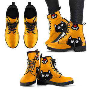 Orange Funny Cat Handcrafted Boots
