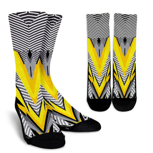 Racing Style Grey & Yellow Stripes Vibes Crew Socks