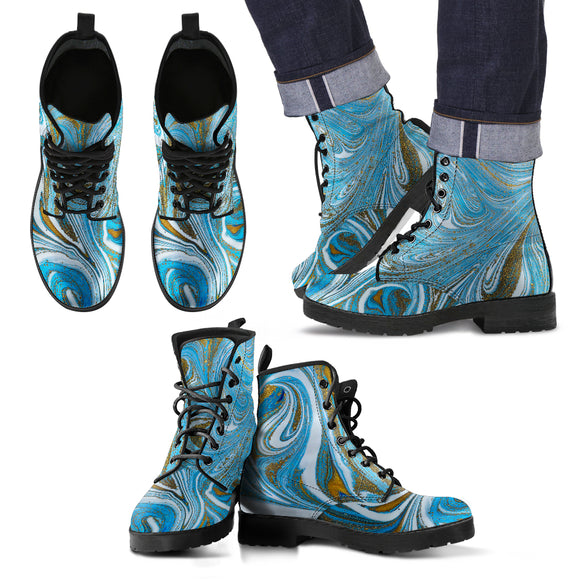 Blue Marble Dream Men's Leather Boots