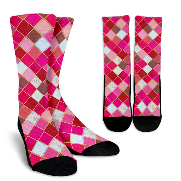 Pink Tiles Magical World Crew Socks