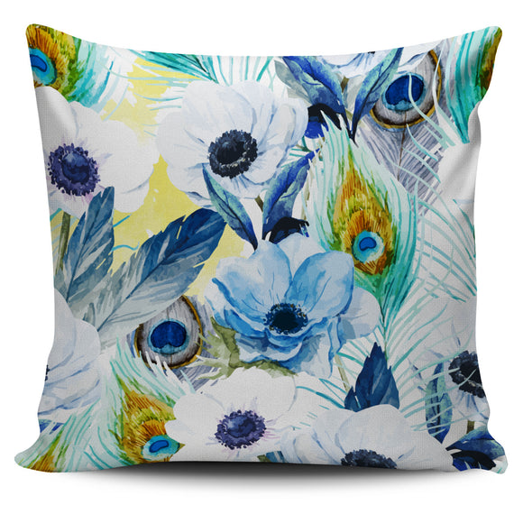 White Peacock Watercolor Pillow Cover