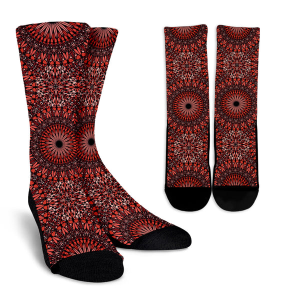 Red Spiritual Mandala Crew Socks