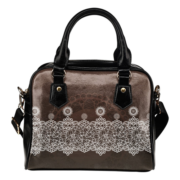 Brown Lace Design Shoulder Handbag