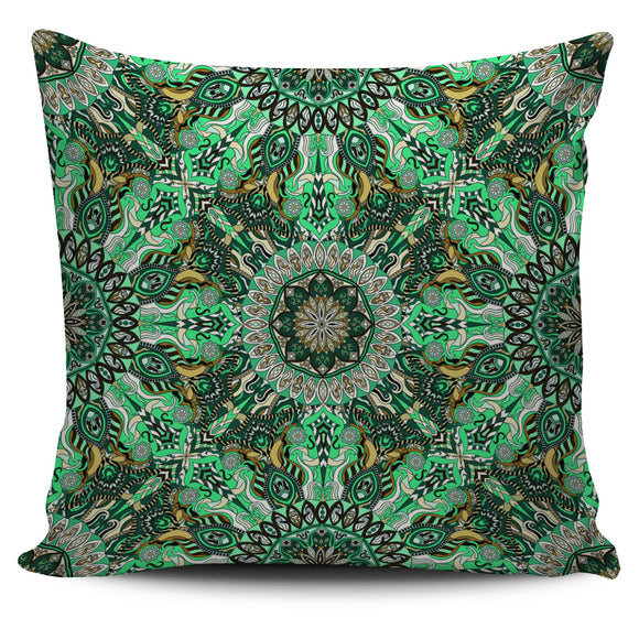 Green Mandala Pillow Cover