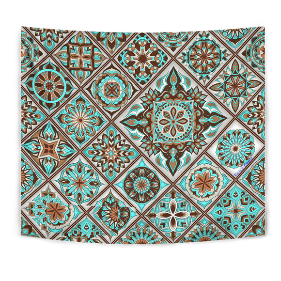 Luxury Magic Light Blue Mosaic Mandala Design Wall Tapestry