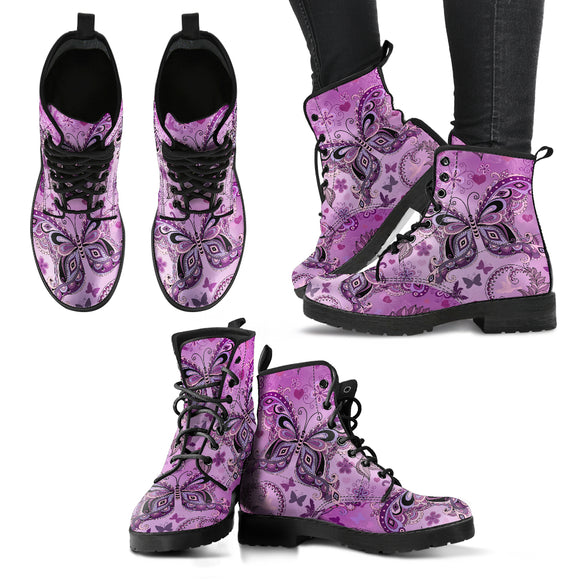 Purple Sweet Butterfly Handcrafted Boots