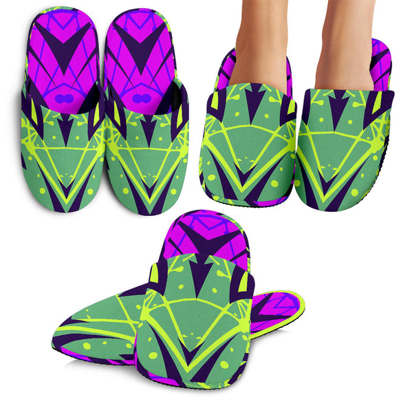 Racing Cosmic Style Purple & Neon Green Vibes Slippers